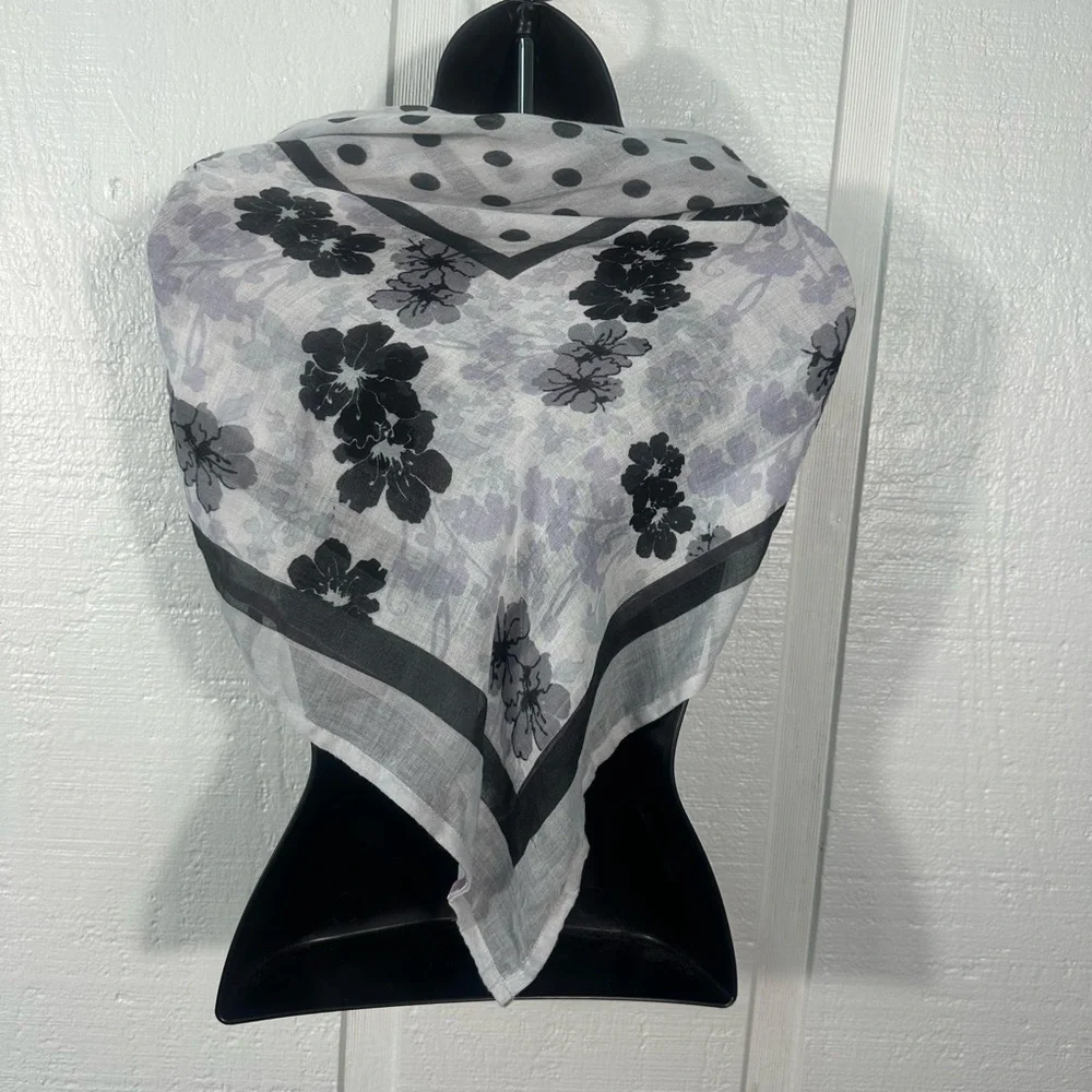 Gray and Black Floral Scarf EUC